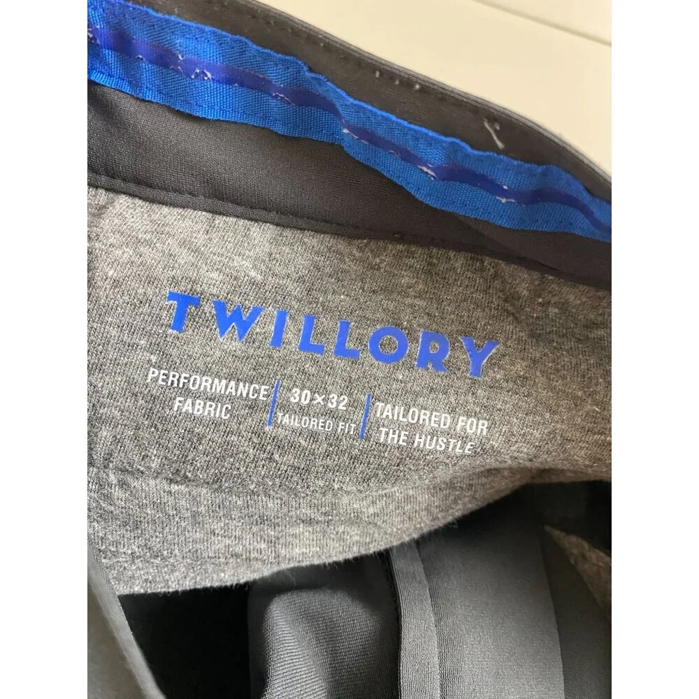 Twillory Mens Tailored Fit Performance Pants 30x32‎ Gray Stretch Golf Neutral